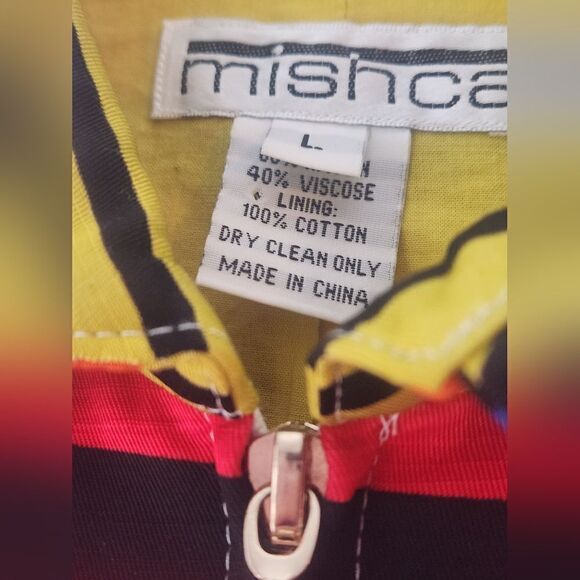 Mishca Large Red Yellow Striped Full Zip 3/4 Sleeve Colorful Women’s Jacket - Picture 2 of 11